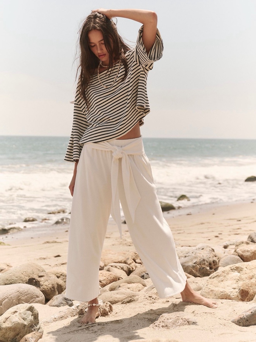 Free People Cream Wide-Leg Tie-Waist Pants set!